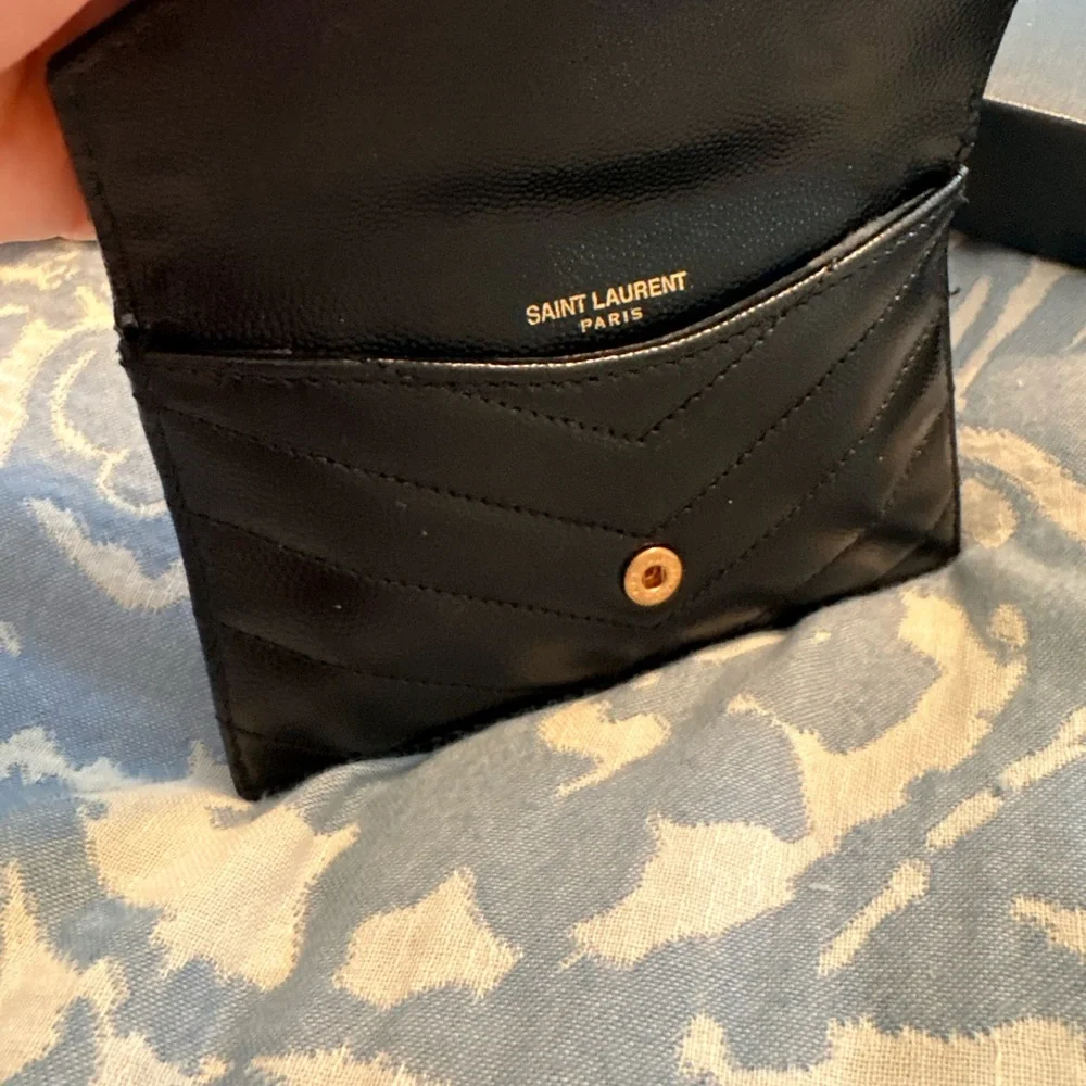 Saint Laurent Black and Gold Chevron Wallet Flap Card Case - Picture 8 of 10